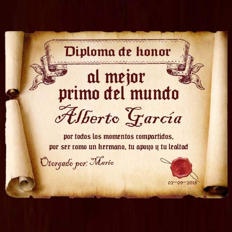 Diseño y decoración: Diploma pergamino al mejor primo Diseño y decoración: Diploma pergamino al mejor primo