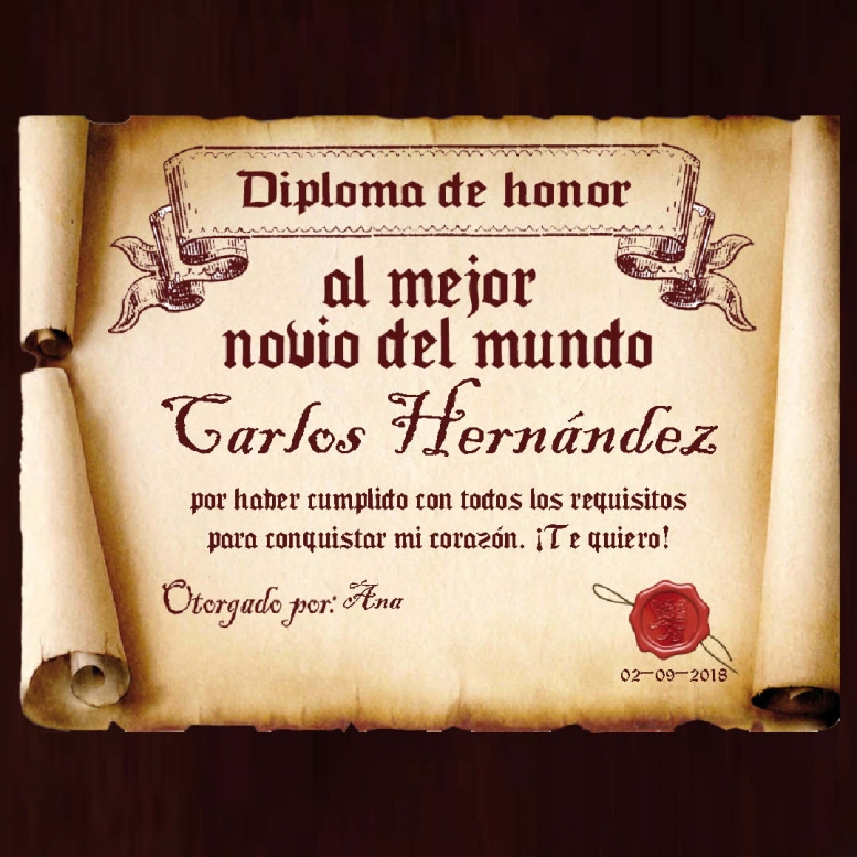 Diseño y decoración: Diploma pergamino al mejor novio Diseño y decoración: Diploma pergamino al mejor novio