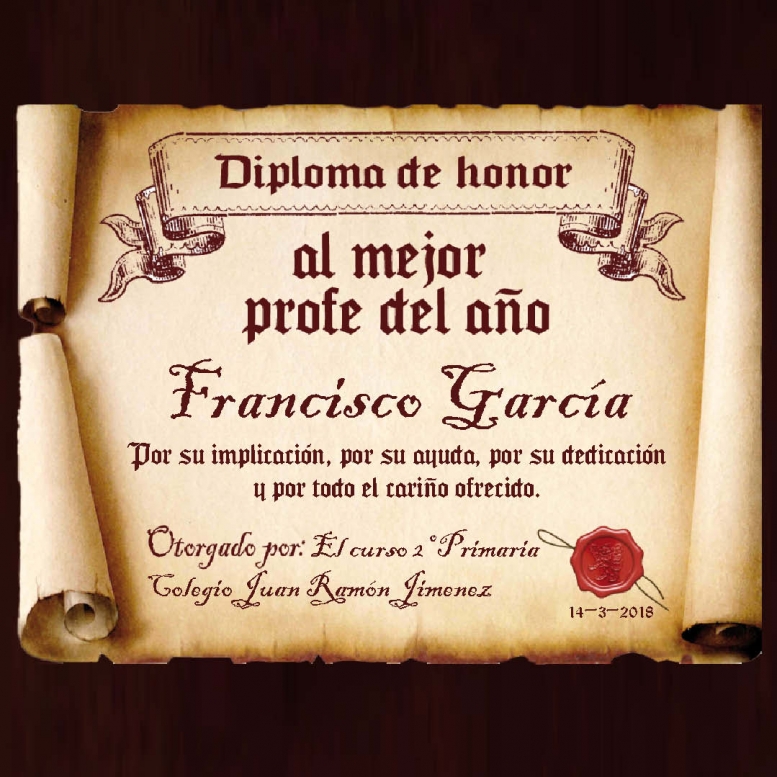 Diseño y decoración: Diploma pergamino al mejor profesor Diseño y decoración: Diploma pergamino al mejor profesor