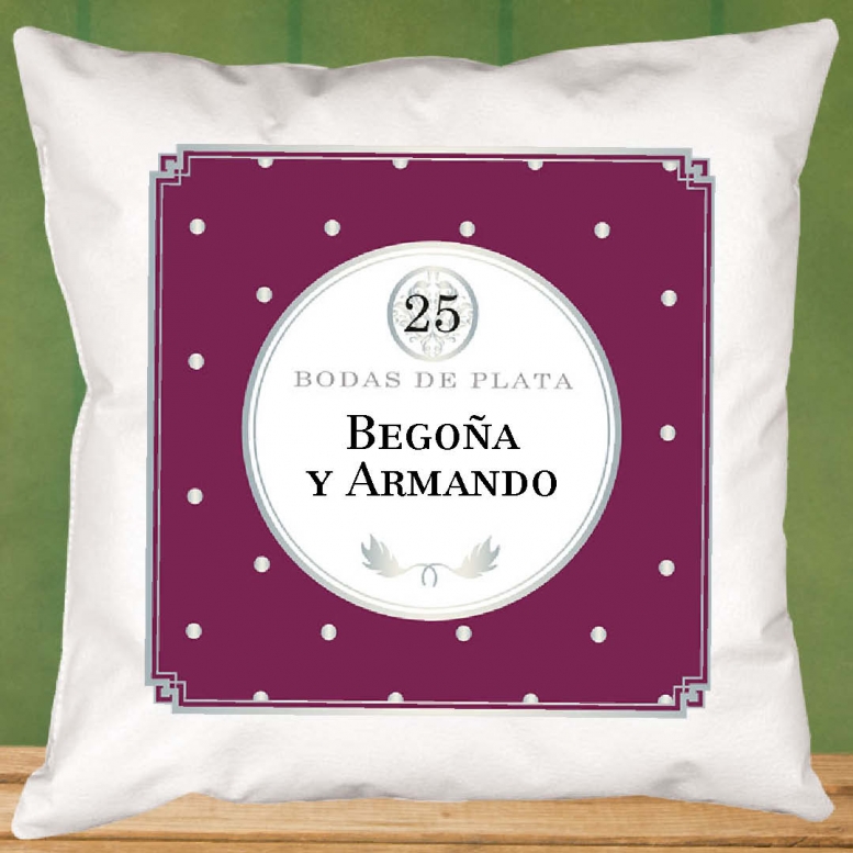 Diseño y decoración: Cojín especial bodas de plata personalizado Diseño y decoración: Cojín especial bodas de plata personalizado