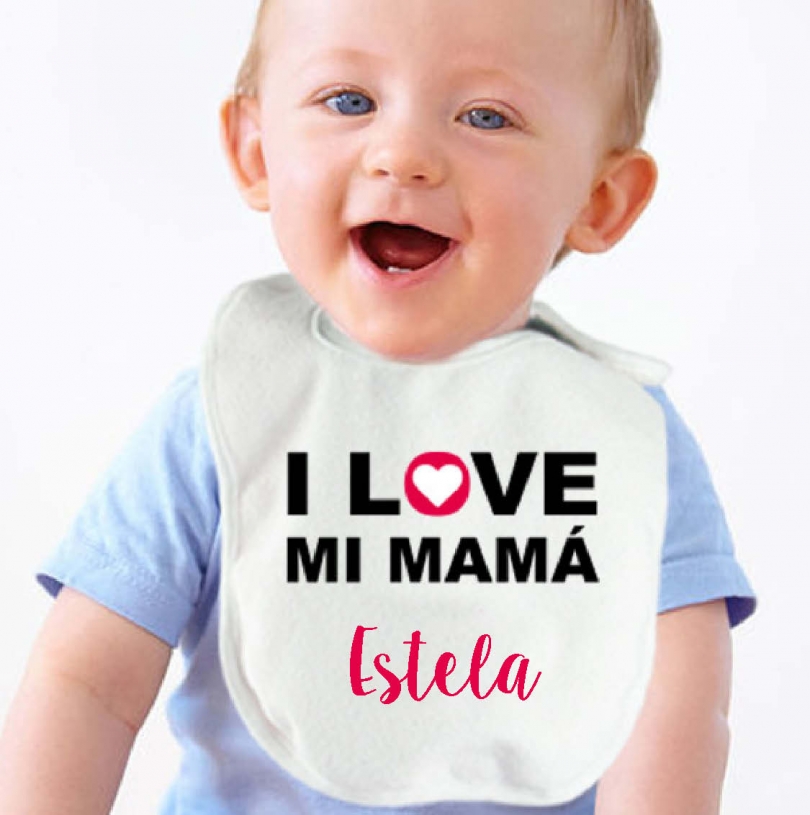 Regalos con nombre: Babero personalizado I love Regalos con nombre: Babero personalizado I love